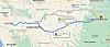 Ruten til den selvkjørende lastebilen, merket i blått. Skjermbilde: Google Maps