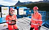 Delprosjektleder Dagrunn Kaasen og byggleder for stål, Kurt Grundstad på toppen av Hålogalandsbrua. Foto: Eirik Helland Urke