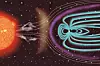 En kraftig solstorm på jorda kan ødelegge satellitter og skape en rekke problemer for oss jordboere. Fordelen for oss er at jorda gudskjelov har et magnetfelt som tar unna mesteparten av bombarderingen. Illustrasjon: Nasa