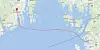 Kartet viser ruten Sandefjord-Strömstad. Fra Sandefjord til Kvernberget (der ruta knekker mot øst) skal Color Hybrid seile på batteri, det vil si i 30 minutter begge veier. Foto: Color Line/Google