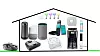 Det finnes stadig flere oppkoblede ting du kan kjøpe til huset ditt. Men det betyr ikke automatisk at tingene er smarte. Øverst fra venstre: Philips Hue, Harman Kardon Invoke, Google Home, Amazon Echo, Logitech Harmony, Nest Protect, Hapi fork, Neato Botvac Connected, iRobot Braava, Smarter Coffee, IDLock. Utenfor huset: Husqvarna Automover.