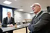 Styreleder Cato Hellesjø og Thor Gjermund Eriksen svarer pressen på spørsmål av oppsigelsen torsdag formiddag. Foto: Arash A. Nejad