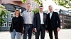 Bent R. Eidem i Lokalbank, nummer tre fra venstre, sammen med Laila Frøseth, Anders Flatås og Asbjørn Bredesen i Tietoevry Banking. Samtlige holder til i Trondheim, og ser det som en styrke i utviklingsarbeidet.