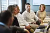 Worksohop i Zeed-prosjektet, ledet av innleid fasilitator Pernille Mølbakk (t.h). De to i lyse skjorter er Jakob Steffensen (DFDS) og Vidar Lundberg (Grieg Star). Foto: BENJAMIN A.WARD