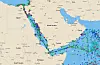 Skipstrafikken gjennom Bab el-Mandeb-stredet ved Jemen sør i Rødehavet har gått ned med 51 prosent fra november 2023 til mars 2024. Dette er situasjonen tidligere under konflikten, da lå skip og ventet. Foto: DNK/skjermdump