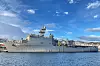 USS Gunston Hall ligger for tiden til kai i Harstad. Det amerikanske marinefartøyet deltar i Nato-øvelsen Steadfast Defender 2024.