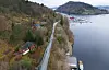 Dagens fylkesvei 5310 med utsikt mot nord. Marinaen i bakgrunnen.