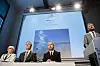 I 2012 la den rødgrønne regjeringen fram nye klimamål for 2020. fra v: Kommunal- og regional minister Liv Signe Navarsete, statsminister Jens Stoltenberg, miljøvernminister Bård Vegar Solhjell og SV-leder Audun Lysbakken. Foto: Fredrik Varfjell