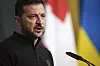 Ukrainas president Volodymyr Zelenskyj under en konferanse i Sveits i juni.