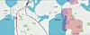 Kartet til høyre viser NGIs oppdaterte kvikkleirekart over området Moss havn. Kvikkleiresonen i rosa og kvikkleirens utløpsområde i blått. Til venstre Bane Nors planlagte trasé i rødt, alternativ trasé i lilla og nåværende trasé i grått. Stiplet linje representerer bane i tunnel eller kulvert, heltrukken linje representerer bane i dagen. Illustrasjon: Kjersti Magnussen