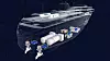 Havyard har jobbet med nullutslippsteknologi for skip med hydrogen og brenselcelle i flere år, blant annet i forbindelse med Kystruteskipene. Her sees framdriftssystem for et skip av kystrutestørrelse med LNG-motorer/tanker, azipull-propeller og H2-tank og brenselceller på ett av de øverste dekkene.