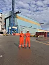 Studentene på jobb ved Aibel sitt anlegg i Haugesund. Foto: Privat