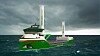 To Flettner-rotorer vil i lange perioder være nok til å drive skipet framover i 8 knop langs den planlagte ruten Østlandet-Rogaland for 5.500-tonneren. Fem containere (med plass til +5) på akterskipet inneholder trykkbeholdere med H2 for ABC/CMB-motoren .