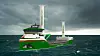 To Flettner-rotorer vil i lange perioder være nok til å drive skipet framover i 8 knop langs den planlagte ruten Østlandet-Rogaland for 5.500-tonneren. Fem containere (med plass til +5) på akterskipet inneholder trykkbeholdere med H2 for ABC/CMB-motoren .