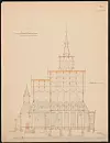 Tverrsnitt og lengdesnitt av Hopperstad stavkirke tegning/akvarell av P.A. Blix ca 1880-90.