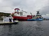 LPG-skipet Clipper Harald ble buksert til Nato-kaia i Langesundfjorden. Dykkere fra svensk kustbevakning gikk ned og sjekket skroget for skader. Oljevernøvelsen Scope 2017. Foto: Tore Stensvold