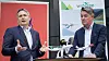 Konsernsjef Stein Nilsen (t.v.) i Widerøe og konsernsjef Geir Karlsen i Norwegian er sterkt uenig i Konkurransetilsynets vurdering i Norwegians planlagte oppkjøp av Widerøe.