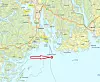 Pilen viser hvor kollisjonsstedet mellom et gasskip og en produkttanker under oljevernøvelsen Scope 2017.