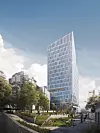 K8 blir Stavangers høyeste bygg. De seks nederste etasjene er trukket inn for å være til mindre sjenanse for naboene. Illustrasjon: Schmidt Hammer Lassen Architects
