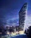 – Sosial arenaBygningen består av et høyhus på 118 meter, fordelt på 30 etasjer. I tillegg kommer lavere bygningskropper og flere etasjer under bakkenivå. Det er dessuten et ønske at det 800 kvadratmeter store taket til høyhuset skal være tilgjengelig for publikum. Arkitekt: LINK Arkitektur, illustratør