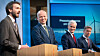 Næringsminister Jan Christian Vestre (f.v.), finansminister Trygve Slagsvold Vedum, statsminister Jonas Gahr Støre og olje- og energiminister Terje Aasland.