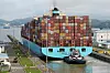 Containerskipet Maersk Taurus på vei gjennom Panamakanalen i august 2024. Foto: Enea Lebrun/Reuters/NTB