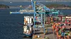 Sjursøya containerterminal sett fra fra Bekkelagsskrenten. Det er bare en meter fra kranas bane til kaikant og dermed lite plass for landstrømtrommel.