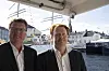 Driftsdirektør Eirik Olsen i Torghatten og administerende direktør Gjermund Johannessen i Norwegian Ship Design presenterte hydrogenfergeprosjektet under Arendalsuka. Foto: Tore Stensvold