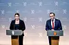 Utenriksminister Espen Barth Eide og næringsminister Cecilie Myrseth holder pressetreff i Utenriksdepartementet om EUs avgjørelse om innføring av toll på jernlegeringer. Foto: Jonas Fæste Laksekjøn / NTB