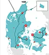 Slik så det danske energisystemet ut i 1985, med store, sentraliserte kullkraftverk. I dag er bildet et helt annet. Illustrasjon: Energistyrelsen