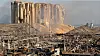 Restene av kornsiloen er det eneste som står igjen på havna i Beirut etter den kraftige eksplosjonen.