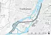 Kart som viser traséen til det nye sluseområdet ved Trollhättan. Illustrasjon: Trafikverket