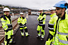 Denne godsterminalen kan alene kutte 40.000 trailere mellom Oslo og Bergen. Fra venstre, Jon Eivind Abrahamsen, Stine Erstad Hestetræet, Marius Ertshus Mathisen og Andreas Ovedal (alle fra COWI) og Eivind Farestveit Larsen, prosjektsjef i Bane NOR.