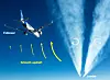 Et fly som plasserer seg på riktig sted bak et annet fly, kan spare drivstoff på grunn av oppdriften som skapes bak det fremste flyet. Illustrasjon: Airbus