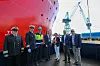 Nexans Aurora ble døpt ved verftet i juni. Fra venstere: Jan Arild Børtveit (maskinsjef), Max Kopczynski (kaptein), Frode Beyer (prosjektleder), Ragnhild Katteland (adm.dir Systems & Land Business Group, Nexans), Anne-Lise Aukner (gudmor, eks addm.dir Nexans Norway) Lars Lühr Olsen (adm.dir. Ulstein Verft), Hans Karsten Voldsund (prosjektleder).