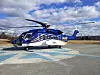 Det første blå- og gullfargede Sikorsky S-92-helikopteret til Norsk Helikopterservice fotografert under en prøvetur i Pennsylvania.