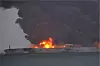 Sanchi brant i over en uke før skipet sank på 115 meters dyp i japansk sone 14. januar 2018. Bilde: Japan Regional Coast guard