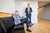Daglig leder Geir Løndal i Warmflake og selskapets advokat Gunnar Espeland på gangen i Oslo tingrett, da den sivile saken ble behandlet. Foto: Arash A. Nejad