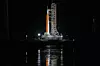 Den 111 meter høye NASA-raketten Artemis II SLS (Space Launch System) med Orion-romfartøyet står på utskytingsplattform 39B ved Kennedy Space Center i Cape Canaveral i Florida tidligere i februar.