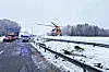 Flere personer ble skadd da en ambulanse fikk sleng og havnet på taket i midtrabatten på E18 ved Holmestrand i fjor.
