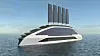 Dette er en mulig løsning for å fjerne utslipp fra cruiseskip fullstendig. Konseptet er basert på solceller, vind og brenselceller som bruker hydrogen. Illustrasjon: NCE Maritime Cleantech