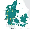Syvtallet går fra Esbjerg til Vejen og videre til Tyskland. Illustrasjon: Kraka / Energinett