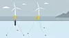 Her er et spar-bøye-konsept, som Hywind (til venstre) og et halvt nedsenkbart konsept, som Wind Semi. Illustrasjon: Equinor