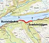 Ikke mindre enn 200 000 kbm skal ta ut på den 2,6 km lange strekningen mellom Busteinbukta og Svadalsryggen. (Ill.: Statens vegvesen).