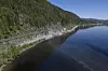 E6 langs Langnesberga ved Snåsavatnet i mai 2024. Foto: Erlend Karlsen/Statens vegvesen