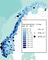 Funnene fra Wendels doktoravhandling viser at det globale nedfallet korrelerer med nedbørsmengden.