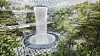 Innendørsfossen inne i terminalen skal, ifølge flyplassen, være den største av sin sort. Foto: Changi Airport Group