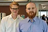 Skipsdesignstudentene Hans Jørgen Sveen (t.v.) og Lars Vestnes Larsen ved Institutt for havromsoperasjoner og byggteknikk i Ålesund har utarbeidet konseptet med energibærerfartøy som kan lade andre fartøy. De vant bachelor-konkurransen «Innovation Competition 2023» med sitt svinghjulsfartøy. Foto: NTNU/ Lars Bugge Aarset