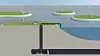 Vann fra Østerbjøen skal drive turbiner i den 250 meter dype gruvesjakten. I perioder med mye og billig strøm i nettet, pumpes vannet tilbake til havet. Illustrasjon: Pumped Hydro Storage Sweden