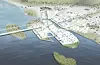 Det er utført tre mulighetsstudier som viser hvordan man kan få til en bymessig utvikling med utgangspunkt i den nye jernbanestasjonen på Sundvollen. Illustrasjonen er hentet fra LPO Arkitekter, landskapsarkitektene SLA, Insam og Norsam sin studie, og viser muligheter for å etablere 3000 boenheter til 6000 nye innbyggere med gangavstand til stasjonen, forutsatt stor fjordfylling. Foto: LPO Arkitekter / SLA